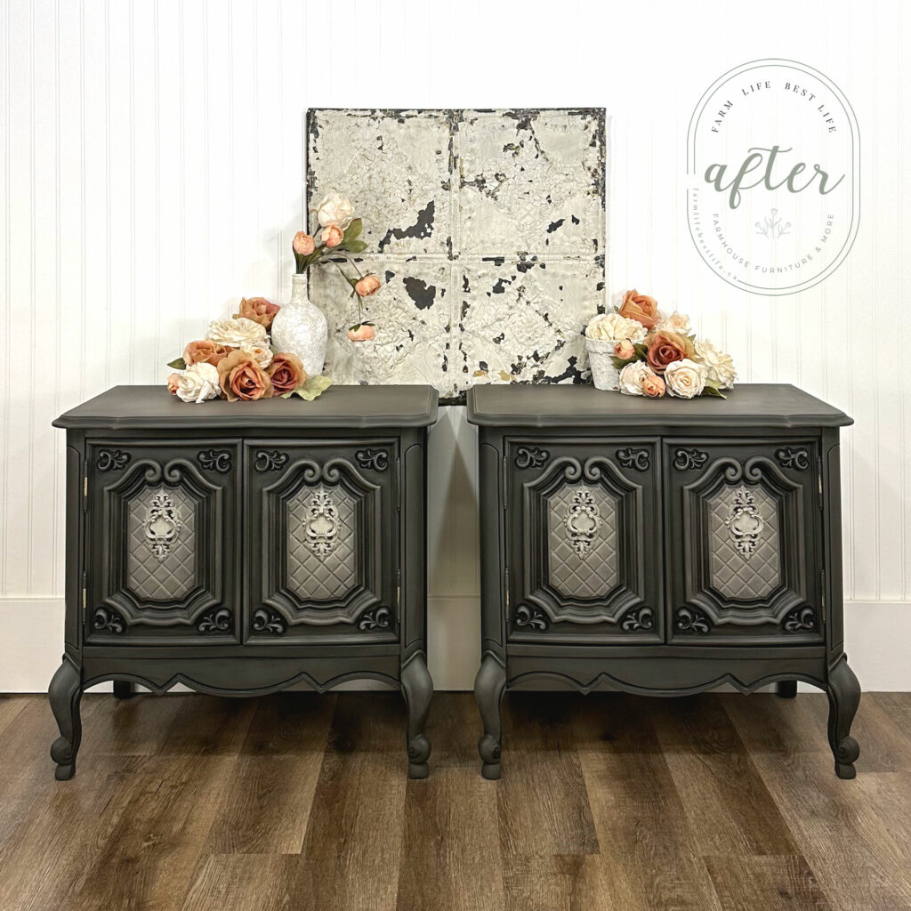 Smoky Fusion Duo Vintage French Provincial Bedside Tables